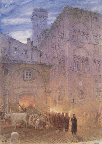 ルッカ;トスカーナ;宗教的な行列。カート;牛; 作： Albert Goodwin