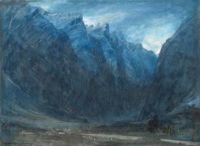 ノルウェー、ロムスダール渓谷（水彩、ボディカラー、チョーク、インク） 作： Albert Goodwin