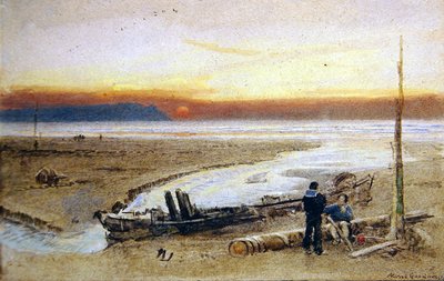 夕暮れの海岸風景 作： Albert Goodwin