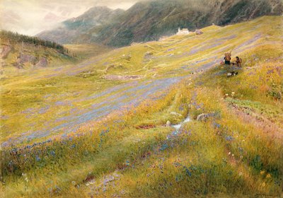 アルプスの夏、1874年（紙にボディカラー付きのトイレ） 作： Albert Goodwin