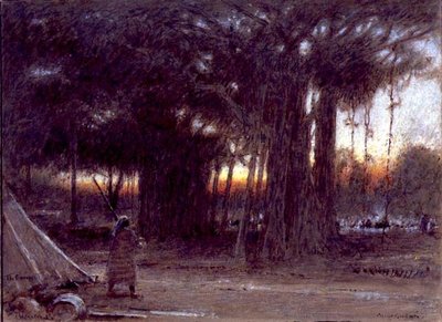 ガジュマルの木と歩哨」（ペンとインク、水彩、ガッシュ 作： Albert Goodwin