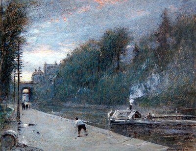 The Canal, Chichester (紙にペンとインク、水彩とボディカラー) 作： Albert Goodwin