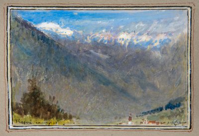 チロルのトラフォイ（装飾的な枠で囲まれたボディカラーによる水彩画） 作： Albert Goodwin