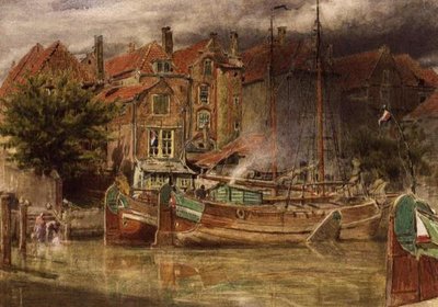 運河の眺め、ドルト 作： Albert Goodwin