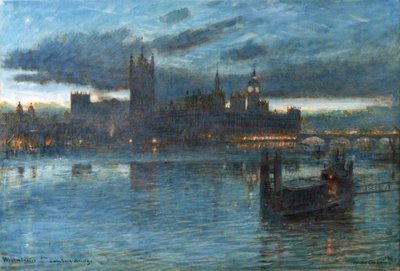 ランベス橋からのウェストミンスター 作： Albert Goodwin