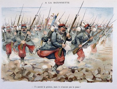 アルベール・ギヨーム（1873-1942）の「軍事アルバム」（1900年頃）の中の「A la baionette」。 作： Albert Guillaume