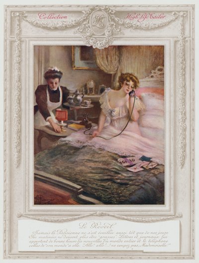 ベルエポック・パリ、ファッショナブルな女性の目覚め（カラーリトグラフ 作： Albert Guillaume