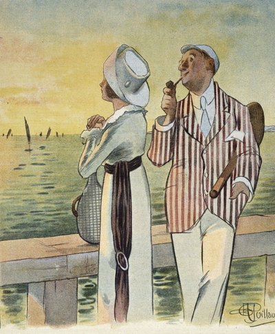 アルベール・ギヨーム（1873-1942）が描いた「夕暮れの戯れ」（『Le Rire』1912年8月号掲載 作： Albert Guillaume