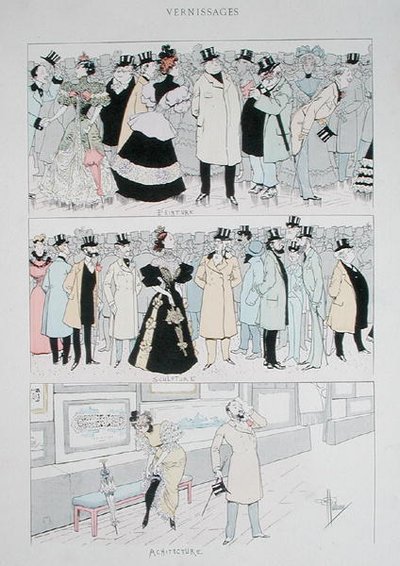1900年頃の「ギャラリーオープニング」（カラーリトグラフ） 作： Albert Guillaume