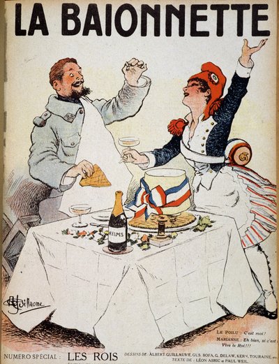 Les rois（ガレットに乾杯するマリアンヌと毛むくじゃらの男） - アルベール・ギヨーム（1873-1942）の描いた「La Baionnette」の中で n.d.(20世紀) 作： Albert Guillaume