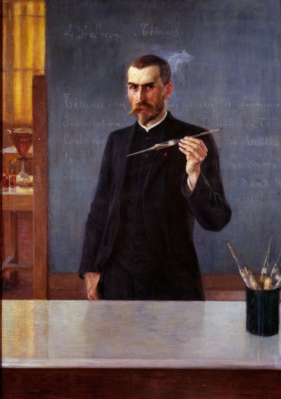 Portrait of Doctor Emile Roux, assistant to Louis Pasteur in 1894 Painting by Albert Edelfelt (1854-1905) (ec.fin.) 1894 Paris, musee Pasteur - Portrait of Dr. Emile Roux, the Dr. Louis Pasteur