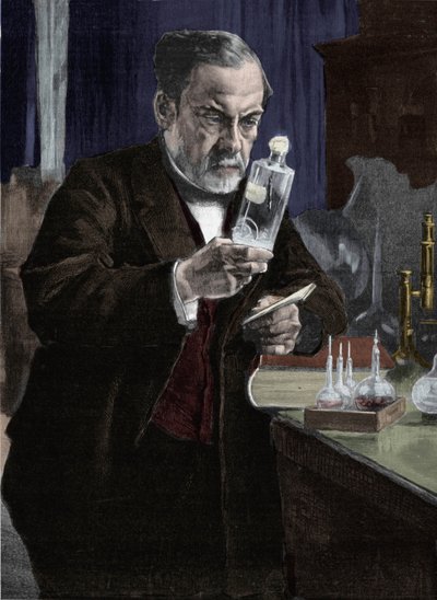 フランスの化学者・生物学者、ルイ・パスツール（1822-1895）の肖像。パリのオルセー美術館所蔵のアリスティッド・アルバート・グスタフ・エデルフェルト（1854-1905）の絵画より。19世紀のエングレーヴィング 作： Albert Gustaf Aristides Edelfelt