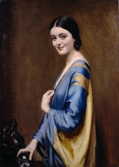 青と金のドレス（キャンバスに油彩） 作： Albert Henry Collings