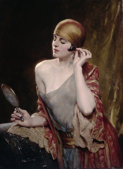 鏡を見る（キャンバスに油彩） 作： Albert Henry Collings