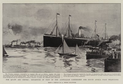 女王と帝国のために、メルボルンから南アフリカのオーストラリア派遣団の一部の出発 作： Albert Henry Fullwood
