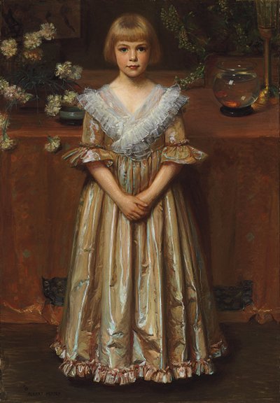 金魚鉢を持つ少女（キャンバスに油彩） 作： Albert Herter