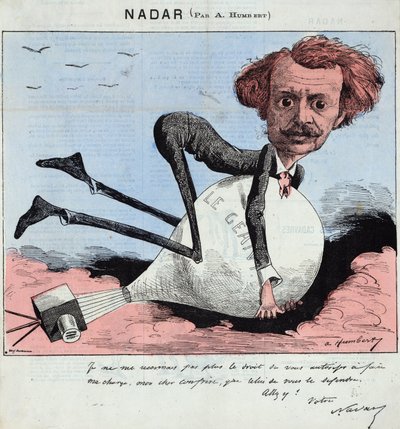 ナダールと熱気球を描いた漫画（1863年頃）（リトグラフ 作： Albert Humbert