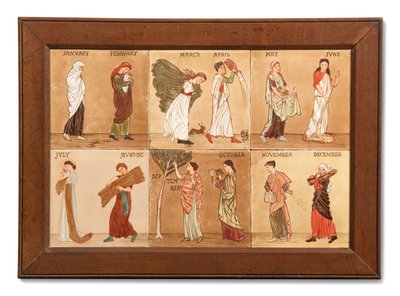 Six Minton Hollis & Co tiles representing the months, c.1880-99 (painted ceramic)   1451960   ja       japanese Successfully Translated  Original: The Last Supper Translat: The Last Supper 1440028 ja japanese Successfully Translated Original: Dispute on th 作： Albert Joseph (attr.to) Moore