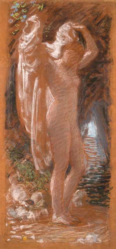 「入浴者」の習作、1891年頃（バフ紙に色チョーク） 作： Albert Joseph Moore