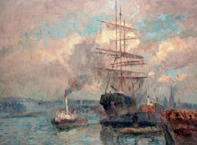 ルーアンの港で 作： Albert Lebourg