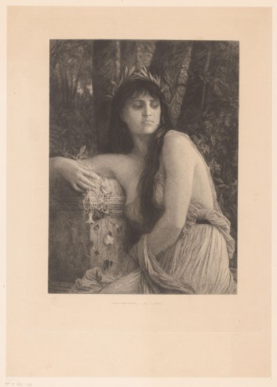 月桂樹のリースを持つ女性、おそらくミューズ 作： Albert Ludovic Paul Emile Antony Duvivier