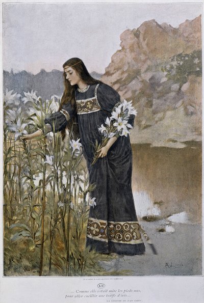 アイリスを吹く女性 - リンチ作、20世紀初頭 作： Albert Lynch