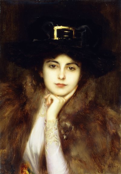 エレガントな女性の肖像画、 作： Albert Lynch