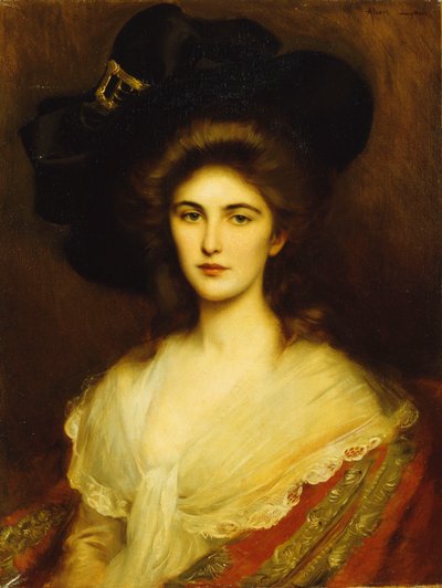 黒い帽子のエレガントな女性の肖像画、 作： Albert Lynch