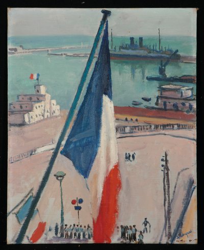 Alger, the flags (アーティストボードに油彩) 作： Albert Marquet