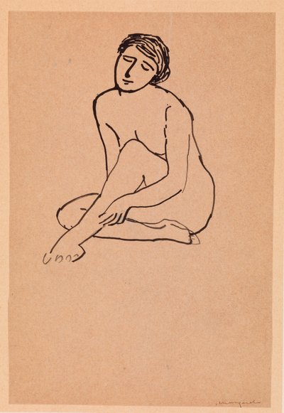 座っている裸の女性 (紙にペンとインク) 作： Albert Marquet