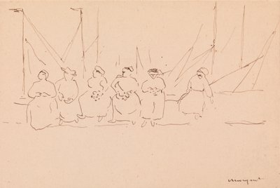 波止場の6人の女性（紙にペンとインク） 作： Albert Marquet