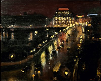 夜のパリのポンヌフ ライトアップされたサマリテーヌ 作： Albert Marquet
