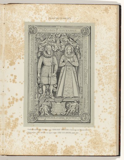 Sybrand van Osinga (1623) と彼の妻 Atke van Aggema (1619) の Schettens の教会の墓石 Sijbrandt van Osinga、Grietman van Wonseradeel による Schettens の教会の墓石。 ダイクグラーフ等、故人。 1623 年、そして彼の妻 Atke van Aggema の 作： Albert Martin