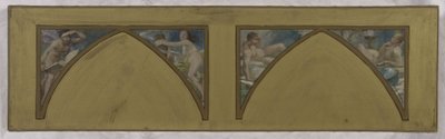 パリ市立劇場のためのスケッチ：ヴォルテールの哲学書。百科全書、エッセ、ペンセ、1890年頃（油彩・カンヴァス） 作： Albert Pierre Rene Maignan