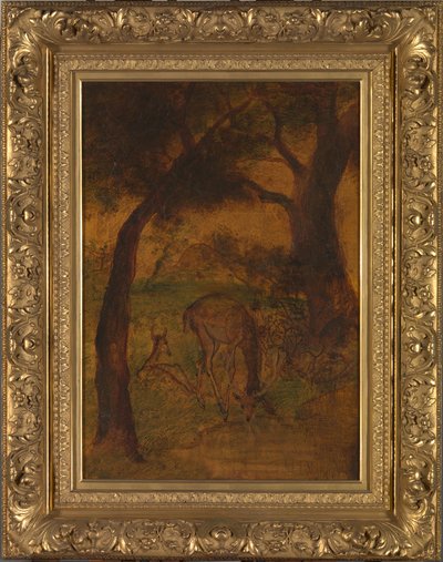 雄鹿の飲酒、カリフォルニア州。 1870年代。 作： Albert Pinkham Ryder