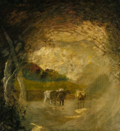 木と牛のいる風景、1897 年以前。 作： Albert Pinkham Ryder