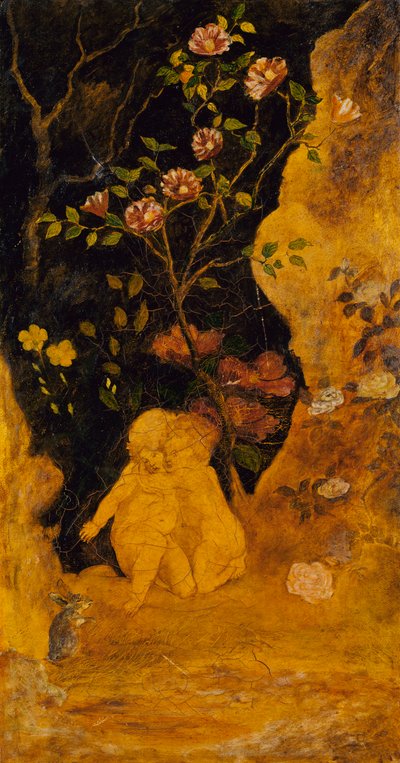 スクリーン用パネル: うさぎに怯える子供たち, ca. 1876年。 作： Albert Pinkham Ryder