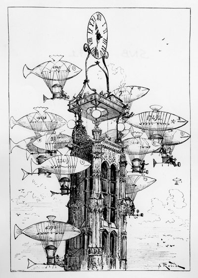 予想：サンジャック・タワーの空港駅-A.ロビダの「20世紀」にて 作： Albert Robida