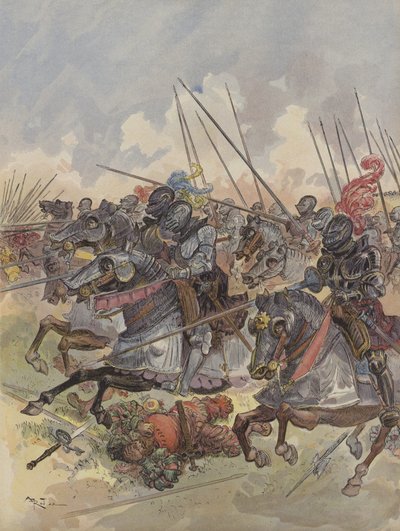 パヴィアの戦い、大砲を隠す憲兵隊 作： Albert Robida