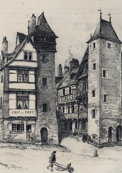 Entee de Treguier ブルターニュ地方コート・ダルモール県の州都 - La vieille France - La Bretagne アルベール・ロビダ(1848-1926)によるテキスト、図面、リトグラフ 19世紀末未発表 作： Albert Robida
