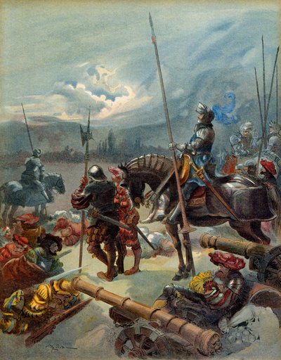 第五次イタリア戦争（1515-1516）：1515年9月13日から14日にかけてのマリニャン（イタリア）の夜。図解 作： Albert Robida