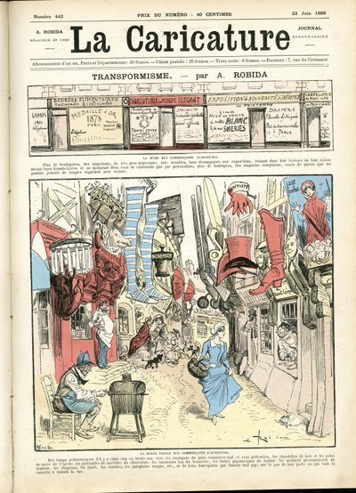 アルベール・ロビダ（1848-1926）による『La Caricature』（1880年）の表紙のイラスト。 作： Albert Robida