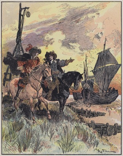 A・ロビダが描いた「Le Capitaine Bellormeau」のイラスト（カラーリトグラフ版 作： Albert Robida