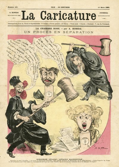 ラ・カリカチュール』（1880年）の表紙に描かれたアルベール・ロビダ（1848-1926）のイラスト 作： Albert Robida