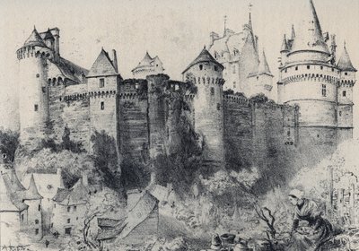 Ille-et-VilaineのLa Chateau fort de Vitre - La vieille France - La Bretagne - Albert Robida (1848-1926)によるテキスト、ドローイング、リトグラフ 19世紀末未発表 作： Albert Robida