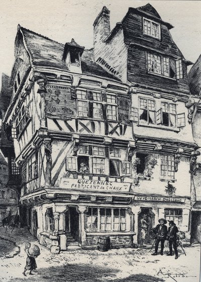 MorlaixのLa venelle aux pastes - La vieille France - La Bretagne - Albert Robida (1848-1926) によるテキスト、ドローイング、リトグラフ 19世紀後半 未発表 作： Albert Robida