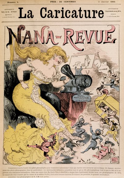 ナナ・レヴュー：ロビダによるゾラと彼女の作品「ナナ」についての漫画-1880年3月1日付「ラ・カリカチュール」にて 作： Albert Robida