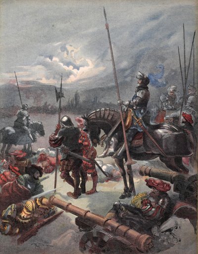 マリニャンの夜、「Francois Ier:George G. Toudouze著「Le Roi Chevalier」（1909年出版）の挿絵。1909年（カラーリトグラフ）。 作： Albert Robida