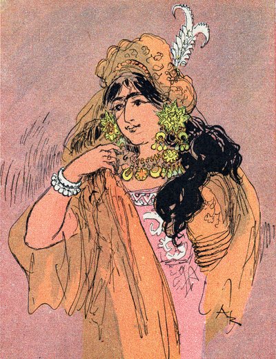 ブラドゥルブドゥール王女の肖像 (バドルバドゥール王女の肖像) アルバート・ロビダ (1848-1926) による「「ミレと月の夜」の物語「アラジンと素晴らしいランプ」のイラスト (「アラジン」の物語のイラスト) 「」ワントーの本 作： Albert Robida