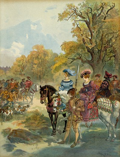 フランソワ1世（1494-1547）のロイヤル・ハント。イラスト 作： Albert Robida